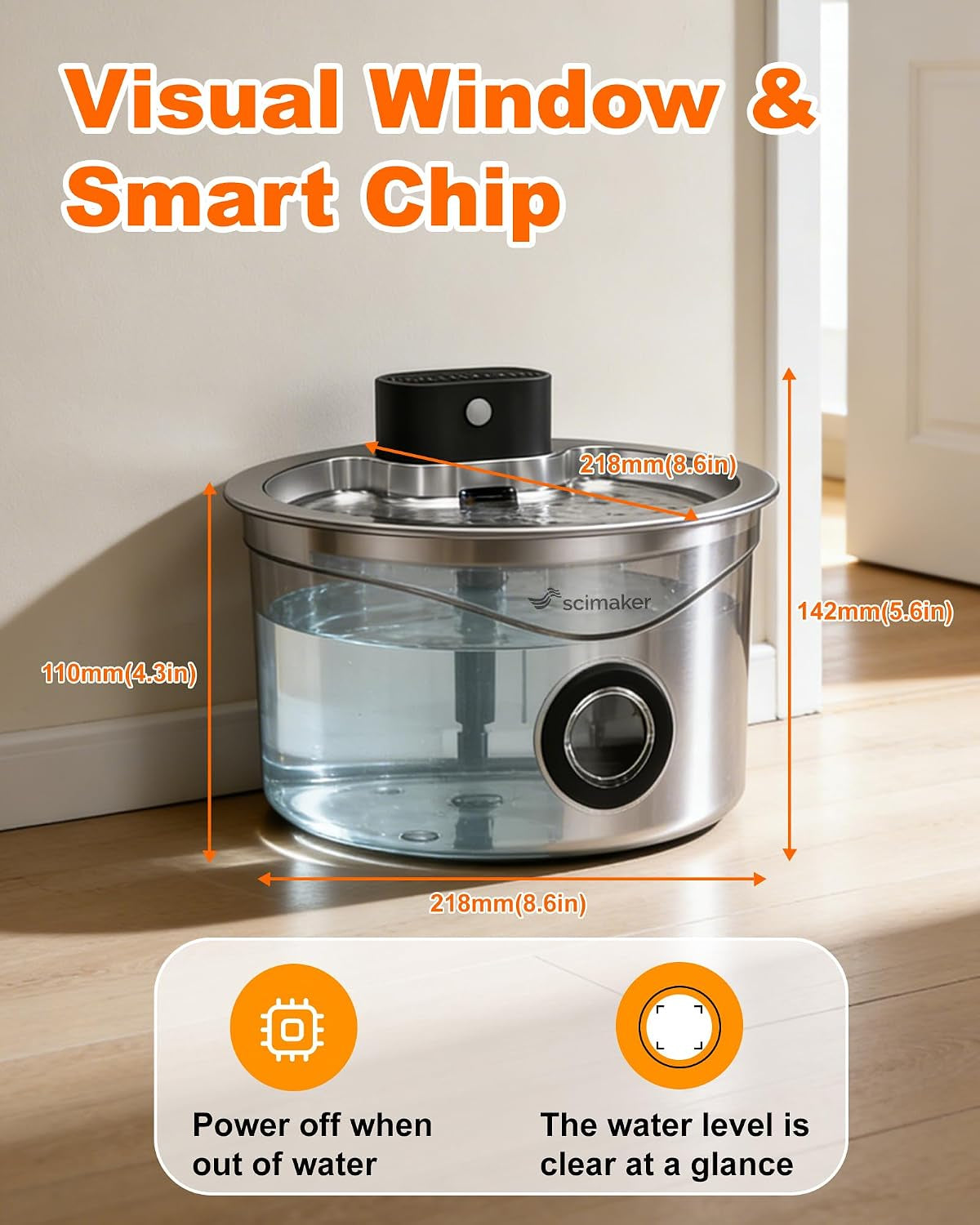 Wireless Cat Water Fountain Stainless Steel, 88Fl.Oz/2.6L Pet Water Dispenser Long-Lasting 4000Mah Battery with 7 Filters & 3 Sponges for Cats Dogs Indoor