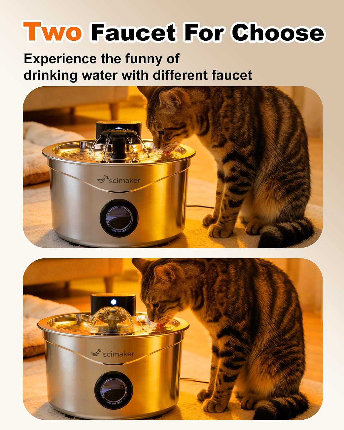 Wireless Cat Water Fountain Stainless Steel, 88Fl.Oz/2.6L Pet Water Dispenser Long-Lasting 4000Mah Battery with 7 Filters & 3 Sponges for Cats Dogs Indoor