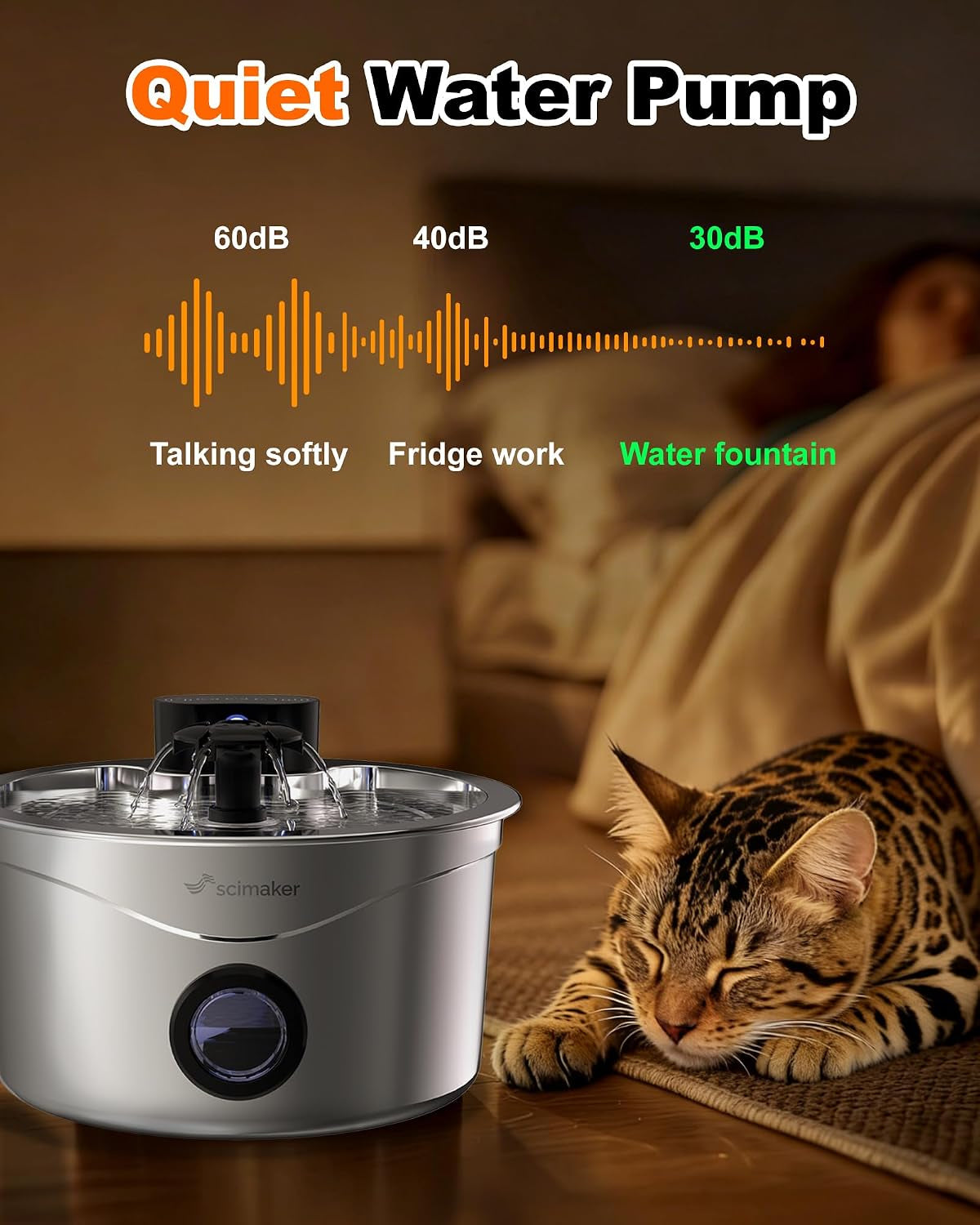 Wireless Cat Water Fountain Stainless Steel, 88Fl.Oz/2.6L Pet Water Dispenser Long-Lasting 4000Mah Battery with 7 Filters &amp; 3 Sponges for Cats Dogs Indoor