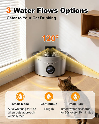 Wireless Cat Water Fountain Stainless Steel, 88Fl.Oz/2.6L Pet Water Dispenser Long-Lasting 4000Mah Battery with 7 Filters &amp; 3 Sponges for Cats Dogs Indoor